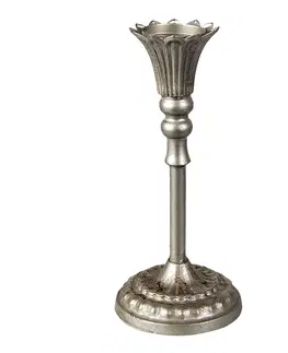 Svícny Stříbrný antik kovový svícen - Ø 13*28 cm Clayre & Eef 6Y4482S