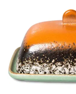 Dózy na potraviny Oranžovo-hnědá keramická máslenka 70s Meteor - 15,5*12*7,5cm HKLIVING ACE7133