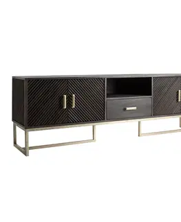 Luxusní a designové televizní stolky Estila Moderní luxusní TV stolek Catia z masivního dřeva tmavohnědý 200 cm se zásuvkou a čtyřmi dvířky