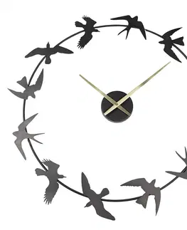 Hodiny Černé antik nástěnné kovové hodiny s ptáčky - 69*4*66 cm / 1*AA Clayre & Eef 5KL0227
