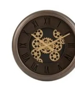 Hodiny Nástěnné hodiny s kovovým rámem a zlatými ozubenými kolečky Jessamond - Ø 52*7 cm J-Line by Jolipa 2916