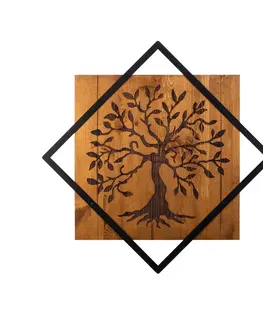 Bytové doplňky a dekorace Wallity Nástěnná dřevěná dekorace TREE II hnědá/černá