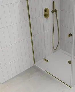Sprchové vaničky MEXEN/S Roma obdélníkový sprchový kout 100x70, transparent, zlatý + vanička 854-100-070-50-00-4010