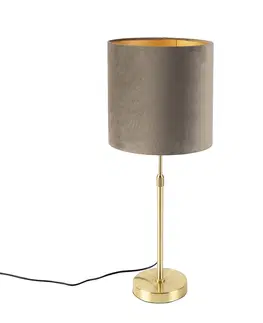 Stolni lampy Chytrá stolní lampa zlatá s velurovým stínidlem taupe 25 cm včetně Wifi A60 - Parte