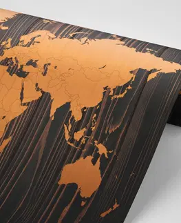 Samolepící tapety Samolepící tapeta oranžová mapa na dřevě