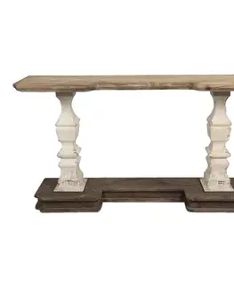 Konferenční stolky Hnědo bílý dřevěný nástěnný stůl Henri - 157*40*86 cm Clayre & Eef 5H0448