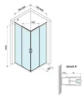 Sprchové zástěny Bruckner BORG čtvercová sprchová zástěna 800x800x1950 čiré sklo 751.180.1