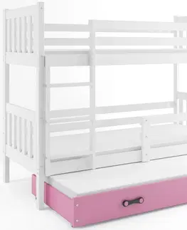 Postele BMS Dětská patrová postel s přistýlkou CARINO 3 | 80 x 190 cm Barva: bílá / růžová