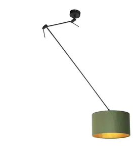 Zavesna svitidla Závěsná lampa s velurovým odstínem zelená se zlatem 35 cm - Blitz I černá