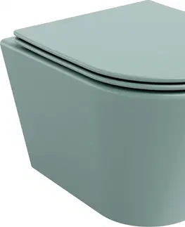 Záchody MEXEN Rico Závěsná WC mísa Rimless včetně sedátka s slow, Duroplast, světle zelená mat 30724048
