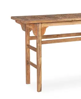 Designové a luxusní konzolové stolky Estila Stylový koloniální konzolový stolek Talia s ručně vyřezávanou vrchní deskou 120cm
