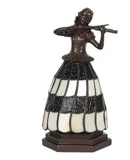 Stolní lampy Clayre&Eef Stolní lampa 5LL-6047 žena, styl Tiffany hnědobílá