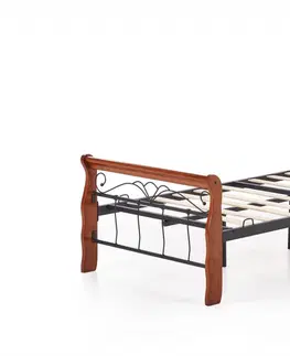 Postele HALMAR Kovová postel Veronica 90x200 jednolůžko antická třešeň/černá