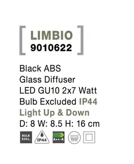 Moderní venkovní nástěnná svítidla NOVA LUCE venkovní nástěnné svítidlo LIMBIO černý ABS skleněný difuzor GU10 2x7W bez žárovky IP44 světlo nahoru a dolů 9010622
