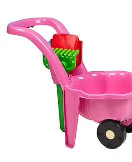 Hračky na zahradu BAYO - Dětské zahradní kolečko s lopatkou a hráběmi Sedmikráska růžové