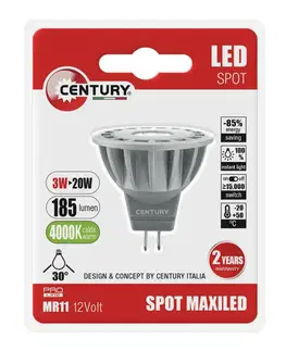 LED žárovky CENTURY LED spot MAXILED 3W 12VDC/AC MR11 4000K 185Lm 30d pr.35x38mm IP20 BL