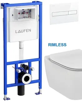 Záchody LAUFEN Rámový podomítkový modul CW1 SET s bílým tlačítkem + WC Ideal Standard Tesi se sedátkem RIMLESS H8946600000001BI TE2