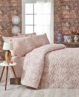 Přehozy L'essentiel Přehoz přes postel na dvoulůžko s povlaky na polštáře Alanur 200x220 cm růžový