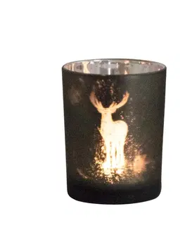 Svícny Skleněný svícen s motivem jelena M - 10*10*12,5cm Mars & More XMWLHTM
