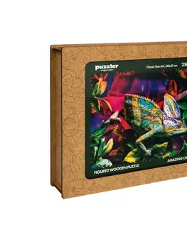 Hračky puzzle PUZZLER - Dřevěné Barevné Puzzle - Úžasný Chameleon