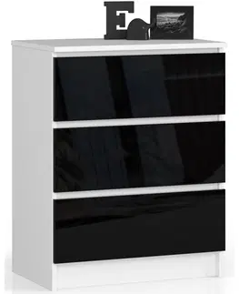 Komody Ak furniture Komoda Kuba 60 cm - 3 šuplíky bílá/černá