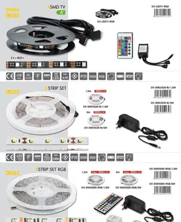 LED pásky 12V Ecolite LED set vč.adpt., 60xSMD/m, 5m, 4.8W/m, IP20, 4100K DX-SMD3528-BI/5M