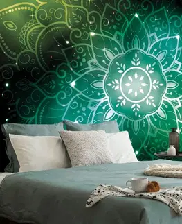 Samolepící tapety Samolepící tapeta zelená Mandala s galaktickým pozadím