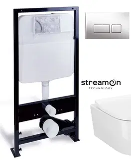 WC sedátka PRIM předstěnový instalační systém s chromovým tlačítkem  20/0041 + WC CERSANIT INVERTO + SEDÁTKO DURAPLAST SOFT-CLOSE PRIM_20/0026 41 IN1