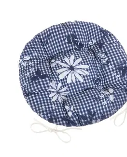 Zahradní slunečníky a doplňky Bellatex Sedák DITA kulatý prošívaný Kostička s květem modrá, 40 cm