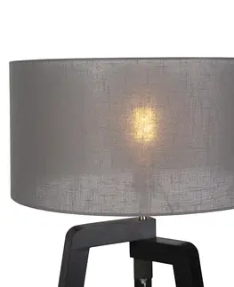 Stojaci lampy Stojací lampa stativ černé dřevo se šedým odstínem 50 cm - Puros