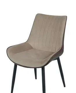 Luxusní jídelní židle Estila Skandinávská jídelní židle Vidar z eko kůže s černými kovovými nožičkami dvoutónová hnědá 87cm