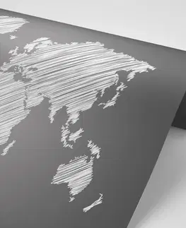 Tapety mapy Tapeta šrafovaná mapa světa v černobílém provedení