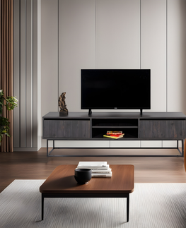 TV stolky Televizní stolek ARMANDO 180 cm, tmavě hnědá/černá