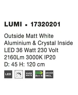 Designová závěsná svítidla NOVA LUCE závěsné svítidlo LUMI zvenku matný bílý hliník a křišťál uvnitř LED 36W 3000K IP20 17320201