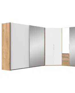 Šatní skříně s posuvnými dvěřmi Skříň S Posuvnými Dveřmi Level 36 C, Bílé Sklo/dub