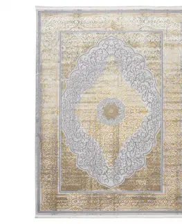 Moderní koberce Exkluzivní moderní šedý koberec se zlatým orientálním vzorem Šířka: 80 cm | Délka: 150 cm