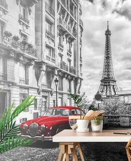 Samolepící tapety Samolepící fototapeta červené retro auto v Paříži
