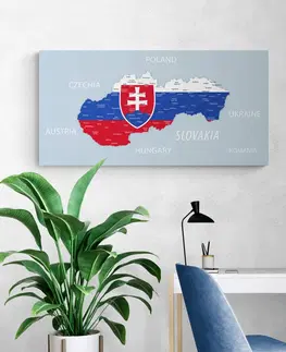 Obrazy na korku Obraz na korku mapa Slovenska se státním znakem a okolními státy