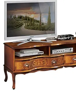 Luxusní a designové televizní stolky Estila Luxusní rustikální TV stolek Clasica s poličkami a šuplíky s vyřezávanými florálními ornamenty 169cm