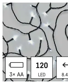 LED osvětlení na baterie EMOS LED vánoční řetěz, 8,4 m, 3x AA, venkovní i vnitřní, studená bílá, časovač D4FC03