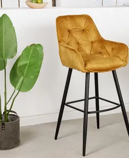 Barové židle LuxD Designová barová židle Garold hořčičný samet