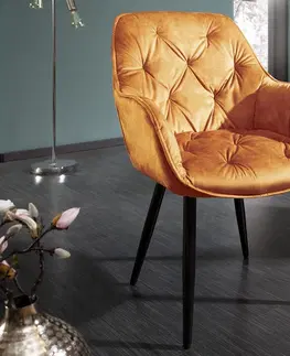 Luxusní jídelní židle Estila Retro designové čalouněné oranžové křeslo Milano s područkami 84cm