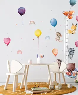 Samolepky na zeď Metr na zeď pro děti - Létající zvířátka a balóny