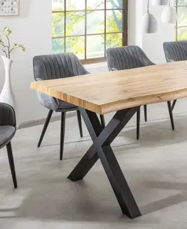 Designové a luxusní jídelní stoly Estila Moderní obdélníkový jídelní stůl Lynx v industriálním stylu s černými kovovými překříženými nožičkami bledě hnědý 160cm