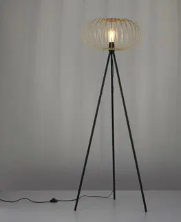 Dřevěné stojací lampy LEUCHTEN DIREKT is JUST LIGHT Stojací svítidlo, dřevo, přírodní, černá, oválné, E27, retro