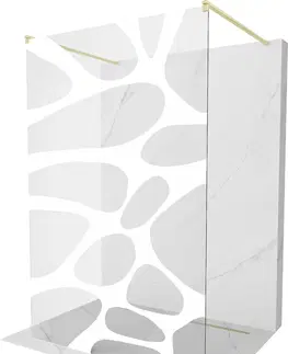 Sprchové zástěny MEXEN/S Kioto samostatně stojící sprchová zástěna 110 x 200, bílý vzor 8 mm, zlatá kartáčovaná 800-110-002-55-97