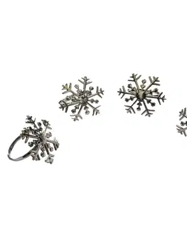 Vánoční dekorace Vánoční kroužky na ubrousky Vločky 5 x 5 cm, sada 4 ks, stříbrná