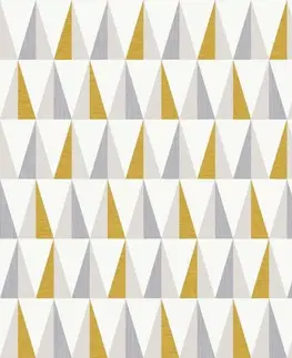 Závěsy Závěs dekorační nebo látka, OXY Žlutošedé trojúhelníčky, šedožlutá, 150 cm 150 cm