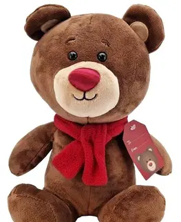 Hračky TM TOYS - Medvěd plyšový s červenou šálou a visačkou 23cm