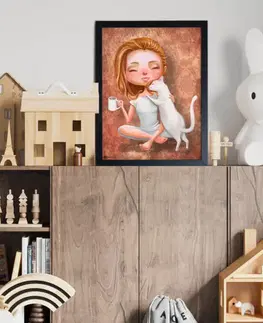 Obrazy do dětského pokoje Obraz na zeď - Dívka s kočkou
